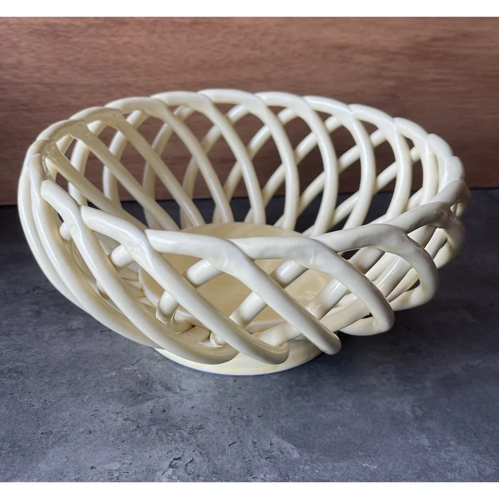 VTG Palermo Artimino Woven Ceramic Bread Basket Fruit Bowl Ironstone Yellow MCM
